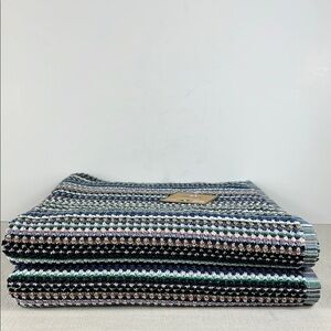 Deborah Connolly Bath Towel Set Striped Blue and Green 100% Cotton 2 Pc Set NEW